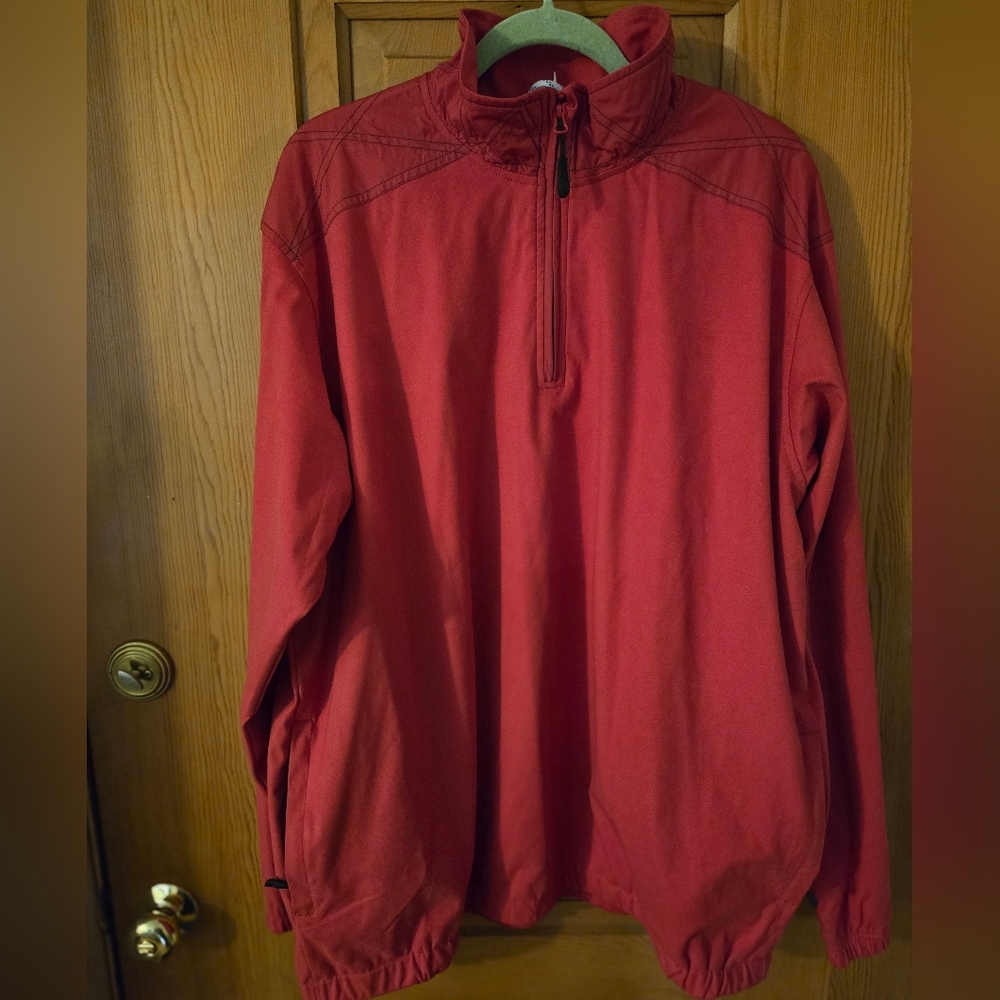 Mens Sperry Top Sider Sailors Red Raincoat Heavy Windbreaker Jacket XL 1/4 Zip